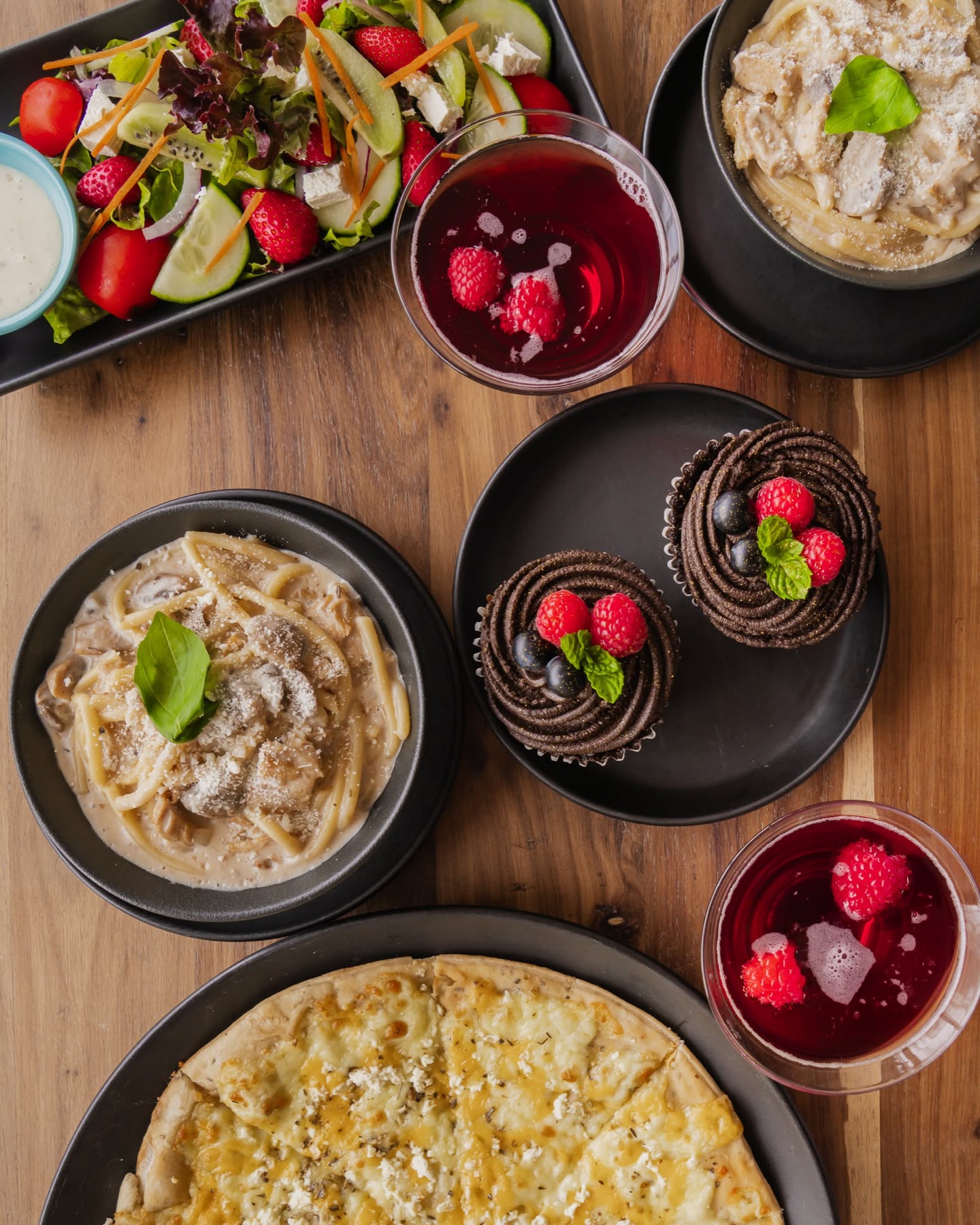 A colourful spread of food served at Bisque It